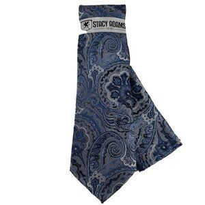 Stacy Adams Men's Tie Hanky Charcoal Gray Navy Royal Blue Silver Paisley 3.25"